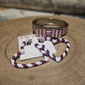 Betsy Johnson Dangle Heart Earrings And Bracelet.